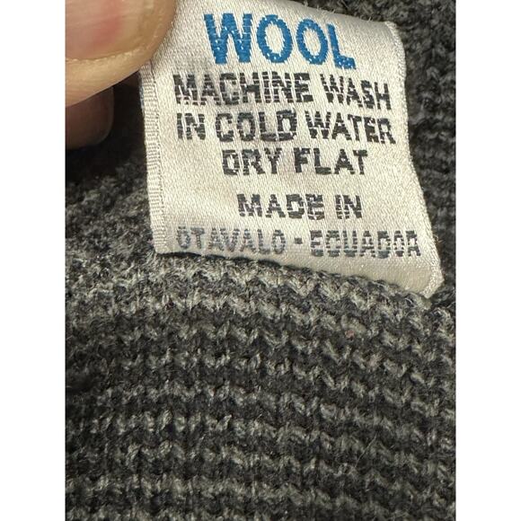 Yari Artesanias Medium Jacket Black Gray Ivory 100% Wool Llama Zip Hood Ecuador - Picture 9 of 10